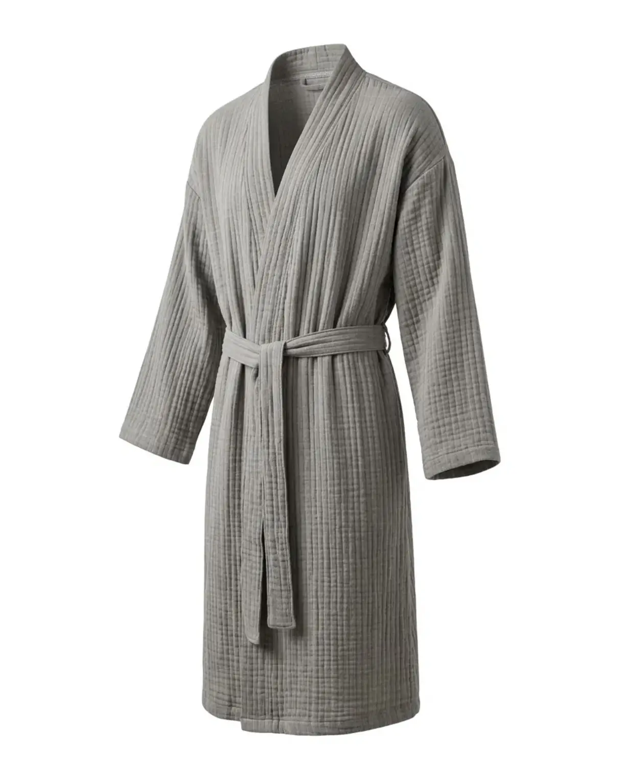 4 Kat Müslin Pamuklu Kimono Bornoz - Gri
