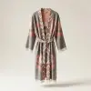 Müslin Kimono Bornoz - %100 Pamuk Etnik Desenli Kuşaklı Bornoz Sabahlık